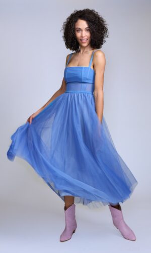 Vestido midi en tul azul - Carola Pino Boutique