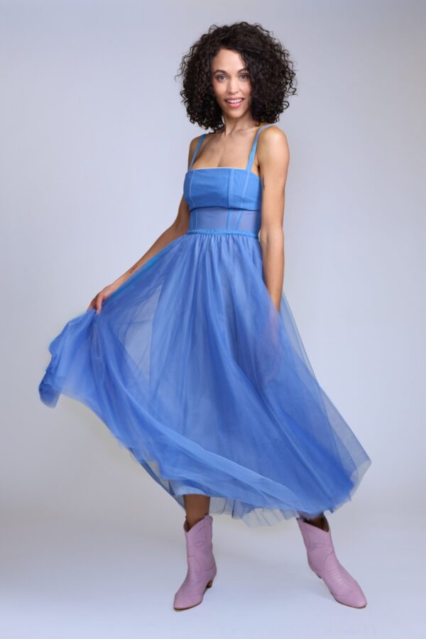 Vestido midi en tul azul - Carola Pino Boutique
