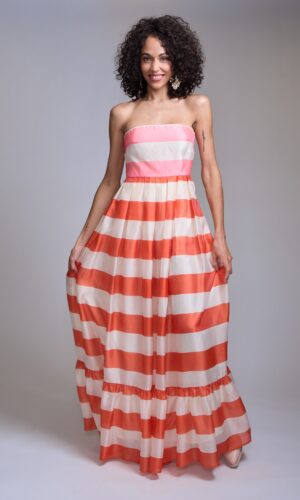 Vestido maxi strapless a rayas - Carola Pino Boutique