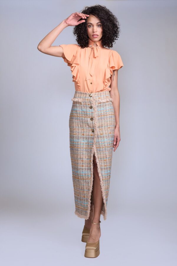 Blusa y falda midi en tweed - Carola Pino Boutique