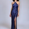 Vestido de fiesta en satén azul marino - Carola Pino Boutique