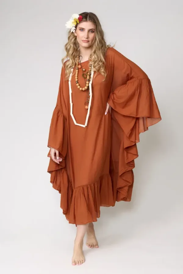 Túnica boho terracota con mangas amplias