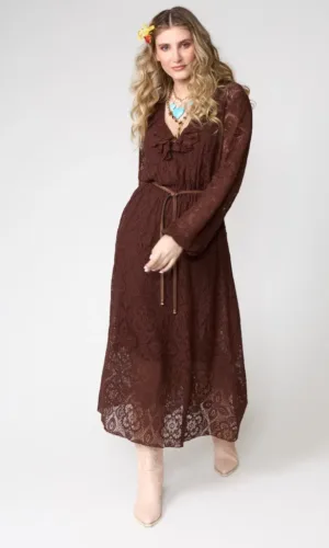 Vestido largo de encaje marrón chocolate