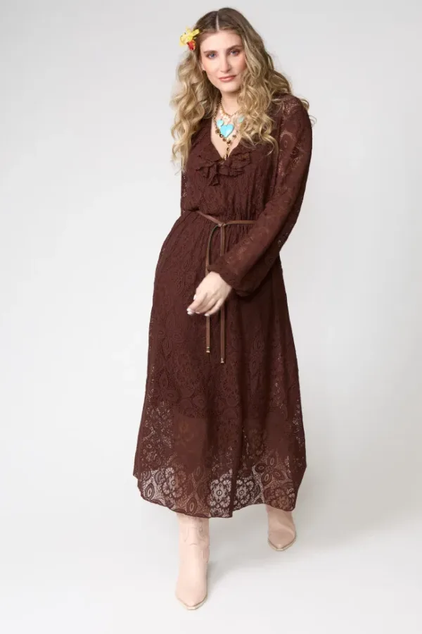 Vestido largo de encaje marrón chocolate