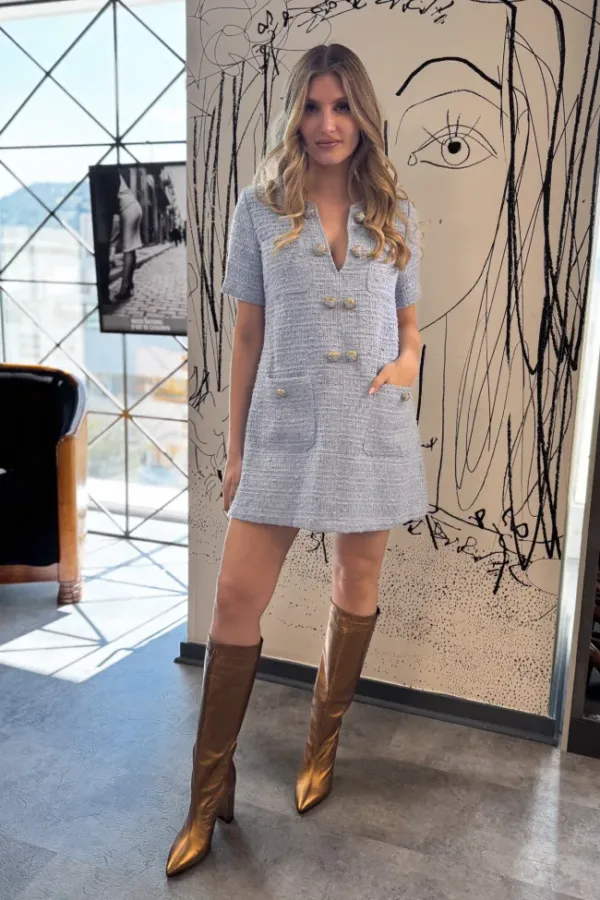 Vestido corto de corte recto en tejido tweed - Carola Pino Boutique